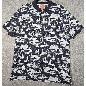 Nike Dri-Fit Golf Polo Shirt British Open Toile All Over Print Black/White Men L